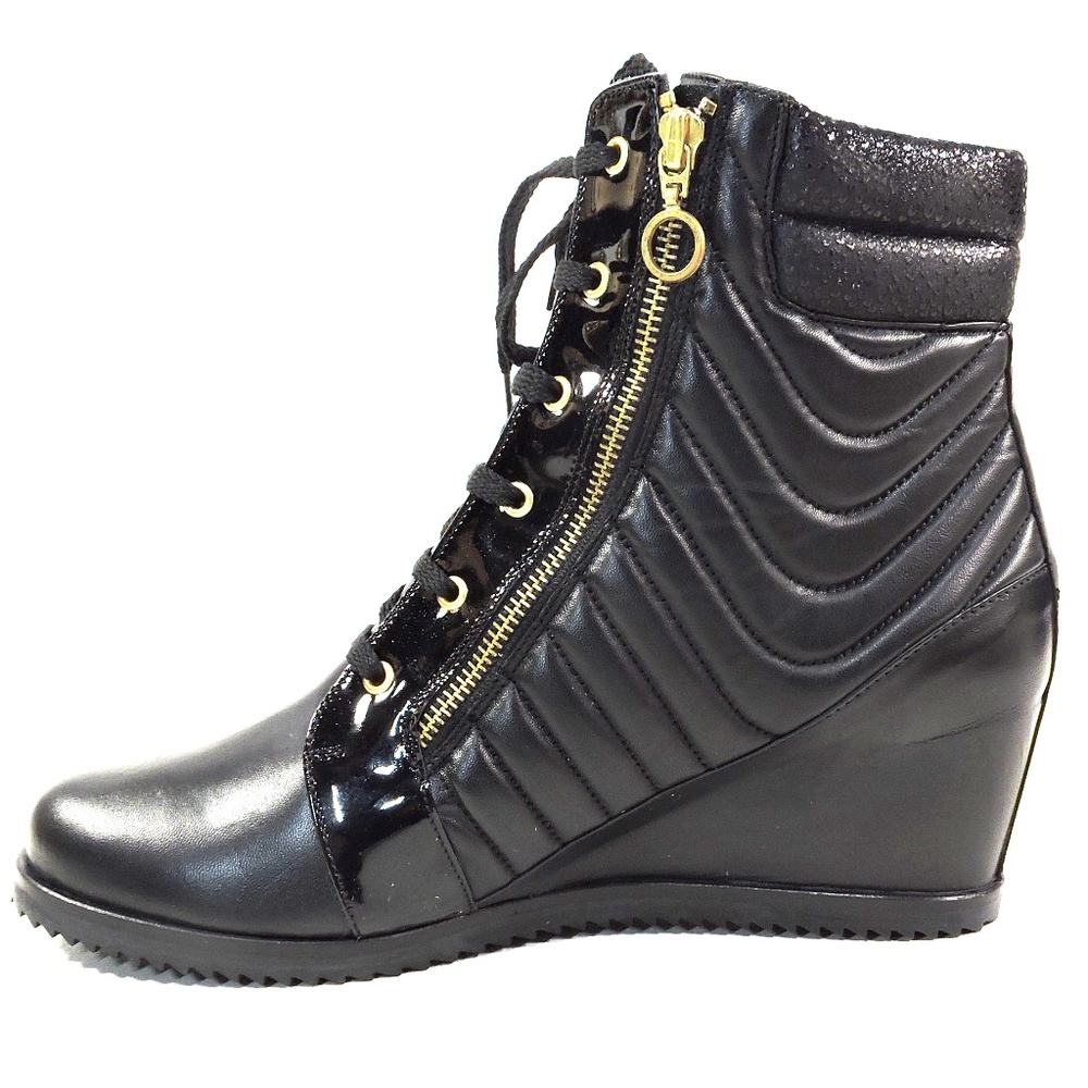 DAVIS CESARETTI 🇮🇹 WOMEN'S BLACK SOFT LEATHER COMFORT WINTER WEDGE BOOTIE - Picture 5 of 8
